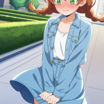 【エロ画像】茶髪ツインおさげむっちり小柄×野外露出_AI_アニメエロ画像