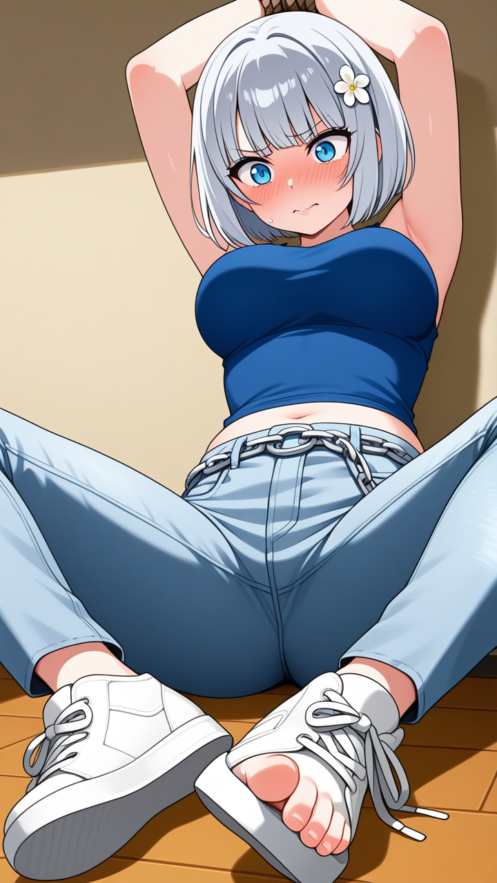 銀髪外ハネボブグラマラス 手縛り・拘束_アニメエロ画像 AI エロ画像