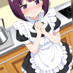 【エロ画像】紫髪外ハネボブ細身長身×メイド服_AI_アニメエロ画像