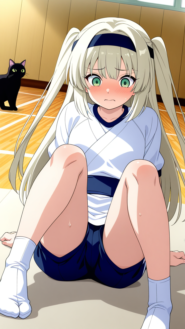 銀髪ロング筋肉質 体操服・ブルマ_アニメエロ画像 AI エロ画像