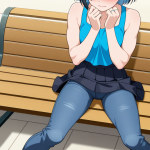 【エロ画像】青髪ショート筋肉質×野外露出_AI_アニメエロ画像