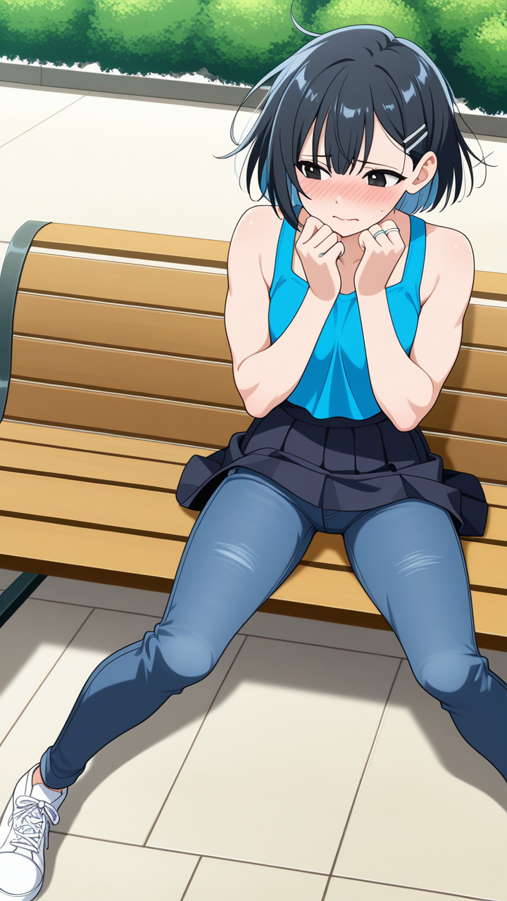 青髪ショート筋肉質 野外露出_アニメエロ画像 AI エロ画像