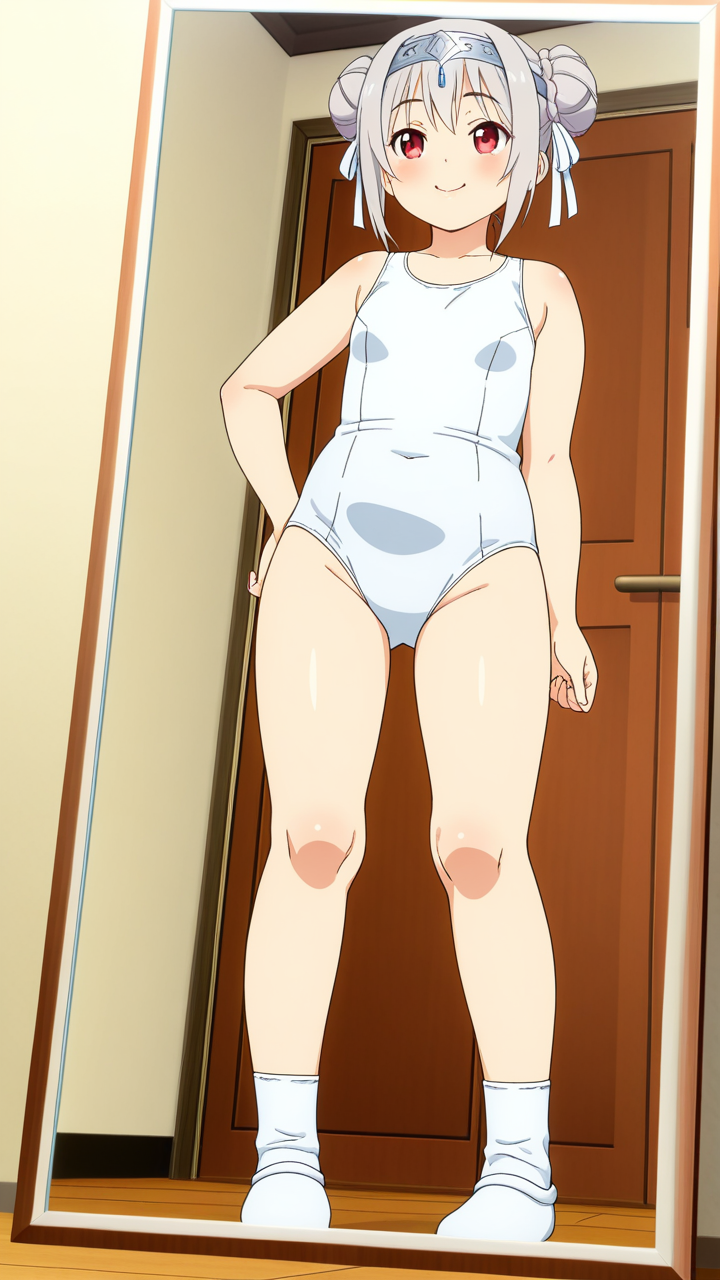 銀髪お団子むっちり小柄 鏡越し_アニメエロ画像 AI エロ画像
