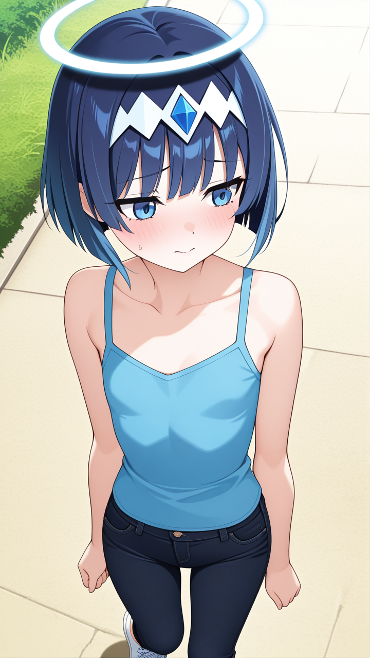 青髪外ハネボブ細身 貧乳・微乳_アニメエロ画像 AI エロ画像