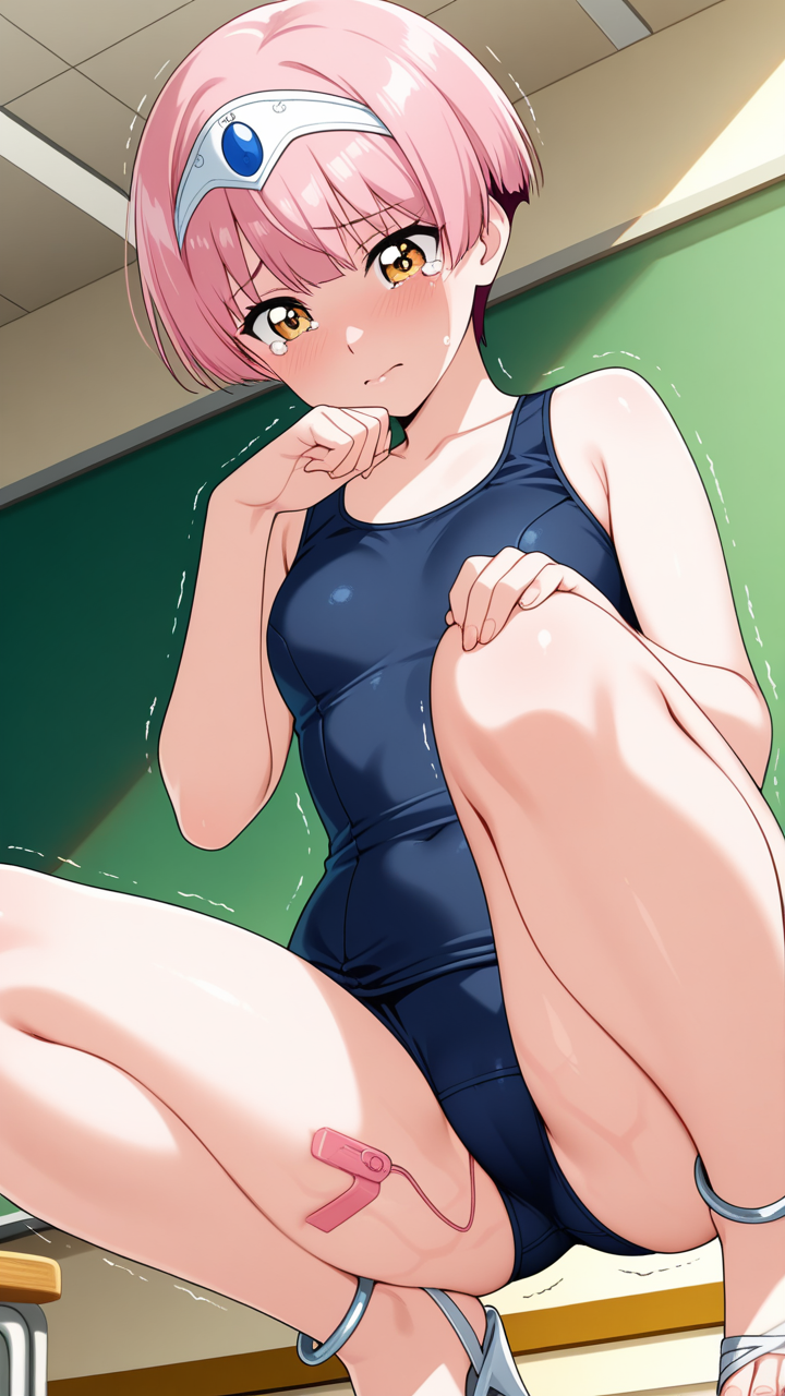 桜色刈り上げショート柔らかい バイブ責め_アニメエロ画像 AI エロ画像
