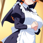 【エロ画像】オレンジポニーテール巨乳むっち×メイド服_AI_アニメエロ画像