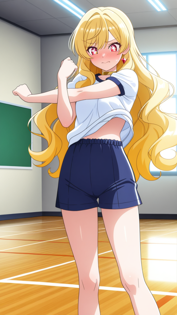 金ピンクウェーブロング細身 体操服・ブルマ_アニメエロ画像 AI エロ画像