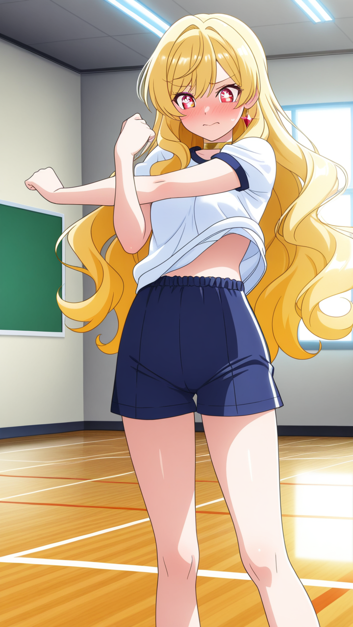 金ピンクウェーブロング細身 体操服・ブルマ_アニメエロ画像 AI エロ画像