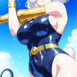 【エロ画像】白髪サイドテールグラマラス×スクール水着_AI_アニメエロ画像