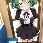 【エロ画像】緑髪サイドテール巨乳×ニーソ・絶対領域_AI_アニメエロ画像