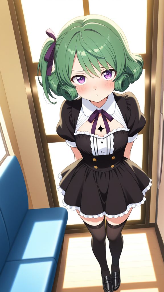 緑髪サイドテール巨乳 ニーソ・絶対領域_アニメエロ画像 AI エロ画像