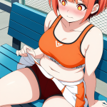 【エロ画像】オレンジ髪刈り上げショートむっ×野外露出_AI_アニメエロ画像