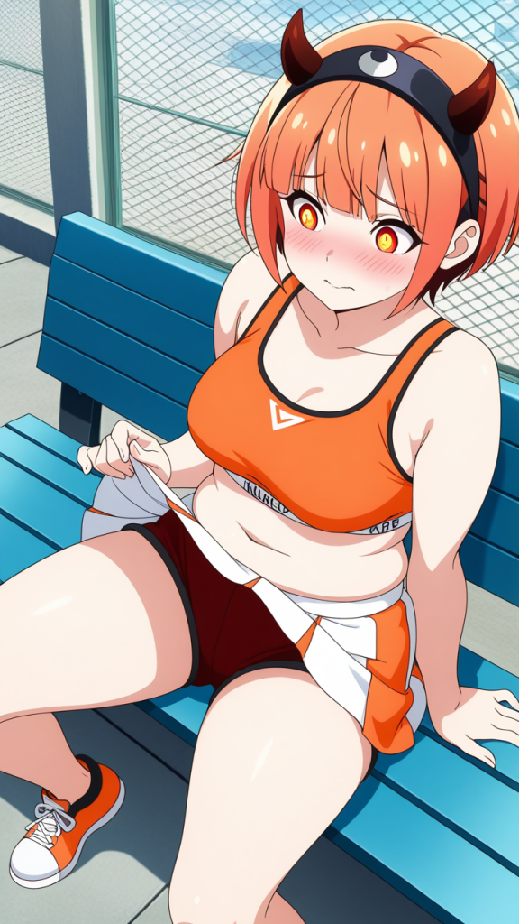 オレンジ髪刈り上げショートむっ 野外露出_アニメエロ画像 AI エロ画像