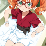 【エロ画像】オレンジツインおさげロリ体型×お風呂・入浴_AI_アニメエロ画像