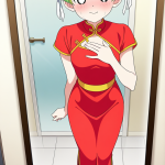 【エロ画像】ライム色刈り上げショート細身×鏡越し_AI_アニメエロ画像