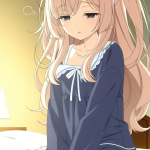 【エロ画像】茶髪ハーフアップむっちり小柄×寝起き・パジャマ_AI_アニメエロ画像