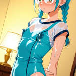 【エロ画像】水色三つ編み貧乳長身×授乳・母乳_AI_アニメエロ画像