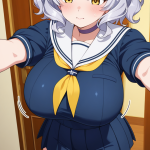 【エロ画像】銀髪セミロングカール細身×巨乳・爆乳_AI_アニメエロ画像