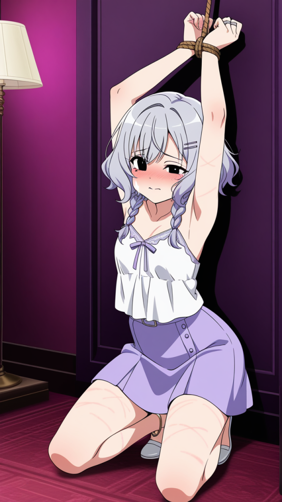 マゼンタ三つ編み巨乳 縛り・拘束_アニメエロ画像 AI エロ画像