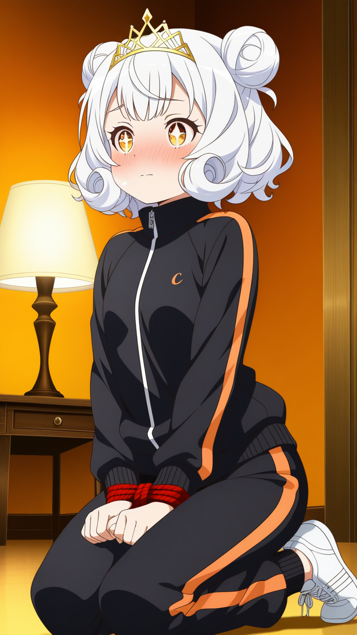 白髪お団子ふんわりむっちり 手縛り・拘束_アニメエロ画像 AI エロ画像