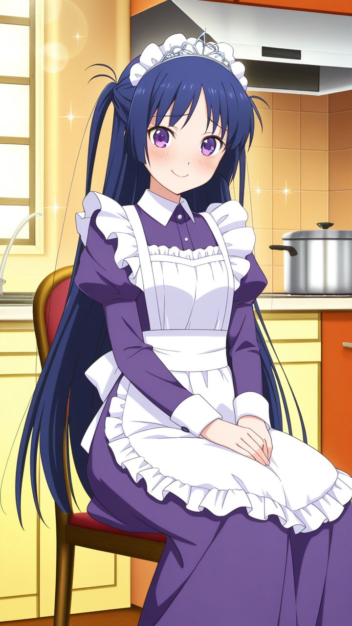 青髪ロング高身長スレンダー メイド服_アニメエロ画像 AI エロ画像