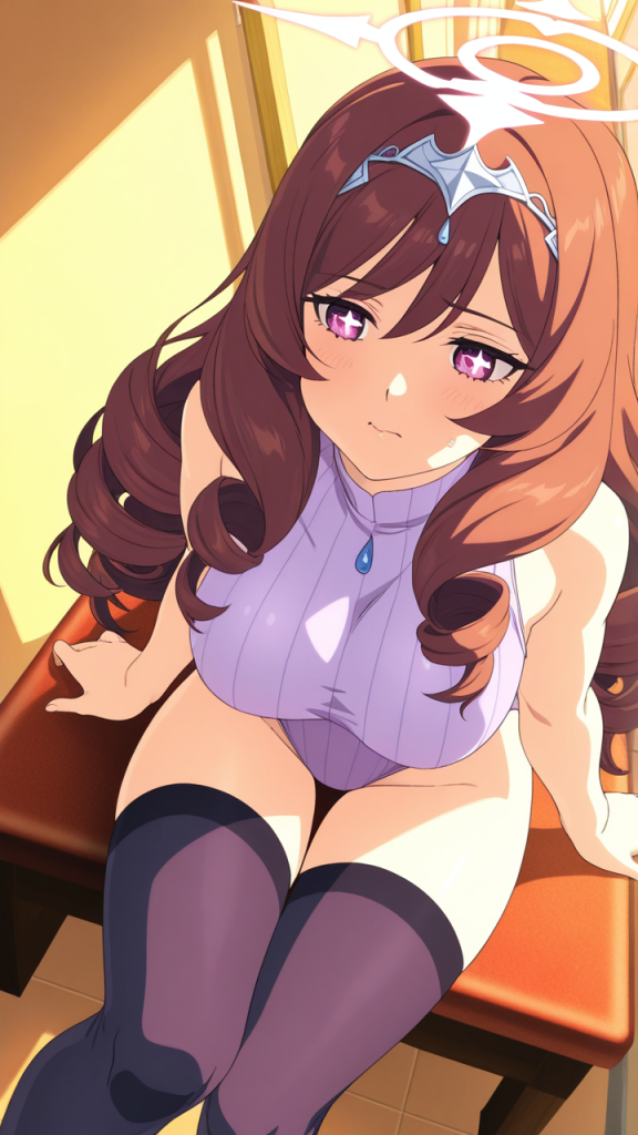 茶髪内巻きセミロング筋肉質 ニーソ・絶対領域_アニメエロ画像 AI エロ画像