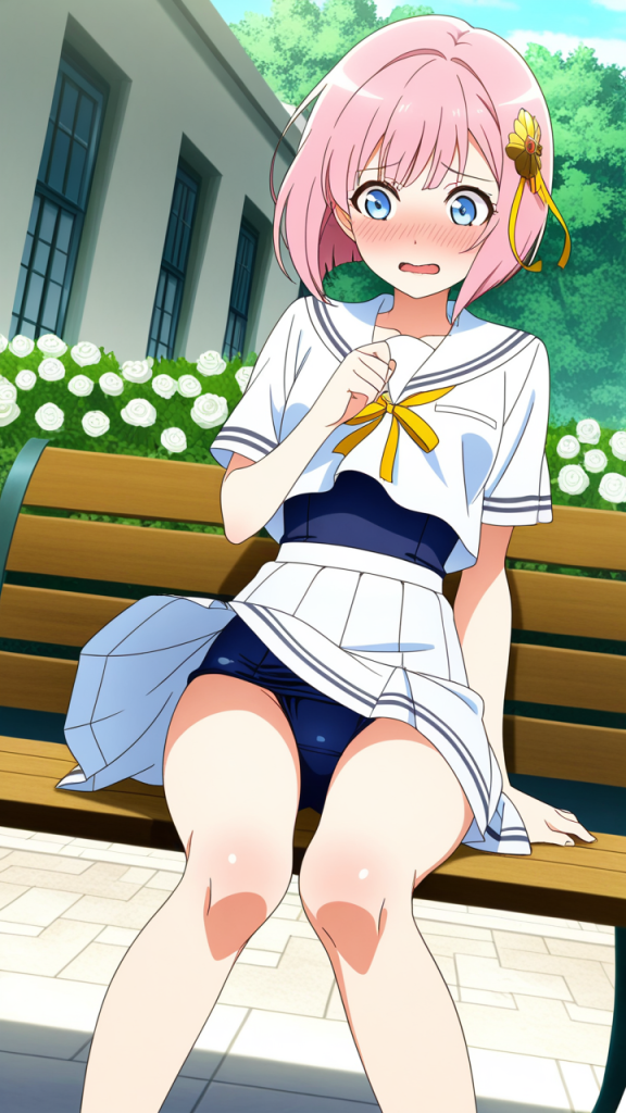 ピンク髪ボブ外ハネ細身 野外露出_アニメエロ画像 AI エロ画像