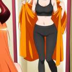 【エロ画像】オレンジ髪ロング巨乳×鏡越し_AI_アニメエロ画像