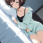 【エロ画像】茶髪ボブ貧乳長身×寝起き・パジャマ_AI_アニメエロ画像