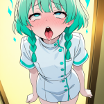 【エロ画像】緑髪ツインおさげ長身貧乳×アヘ顔・イキ顔_AI_アニメエロ画像