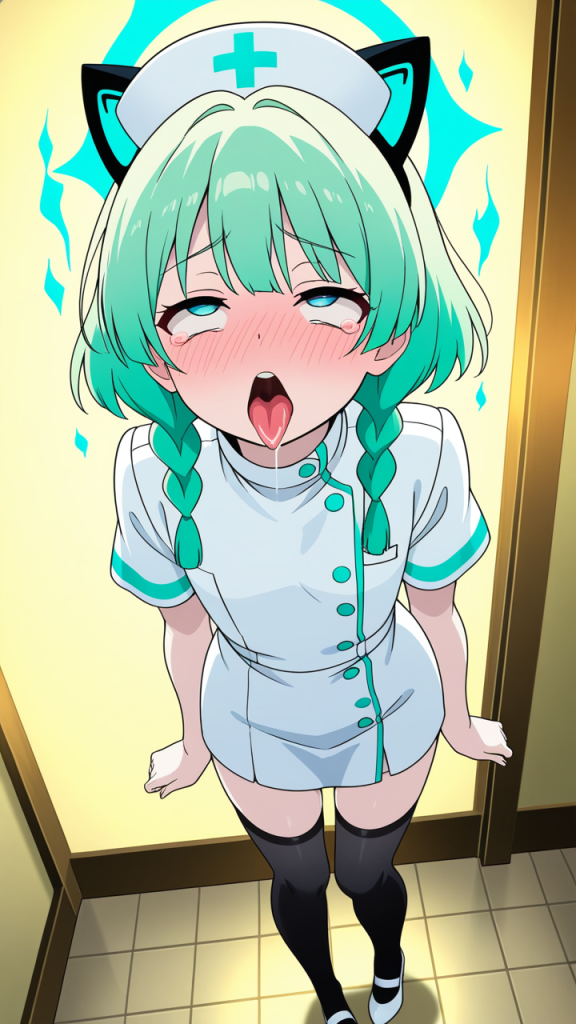 緑髪ツインおさげ長身貧乳 アヘ顔・イキ顔_アニメエロ画像 AI エロ画像