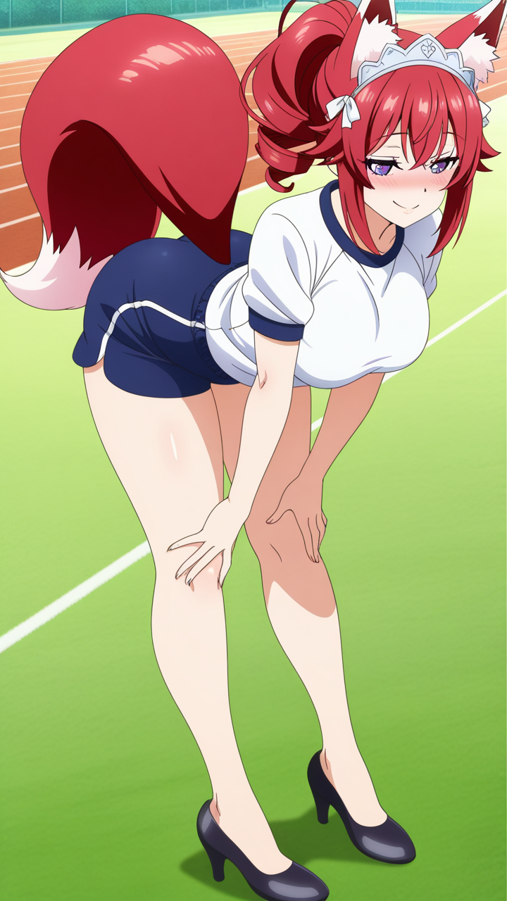 赤髪ポニーテール巨乳むっちり 体操服・ブルマ_アニメエロ画像 AI エロ画像