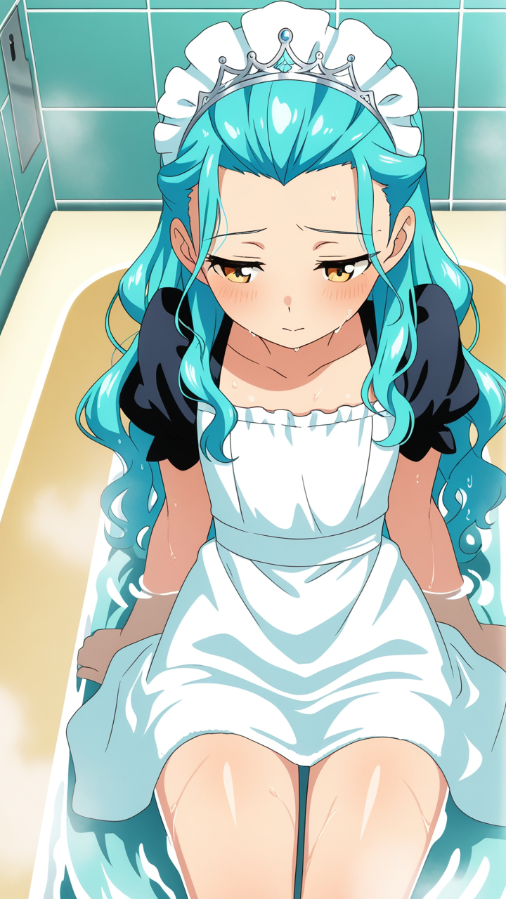 水色ウェーブロングむっちり お風呂・入浴_アニメエロ画像 AI エロ画像