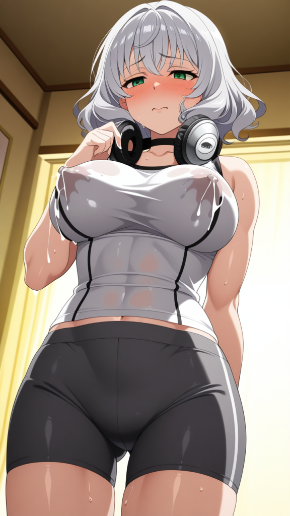 銀髪セミロング筋肉質 授乳・母乳_アニメエロ画像 AI エロ画像