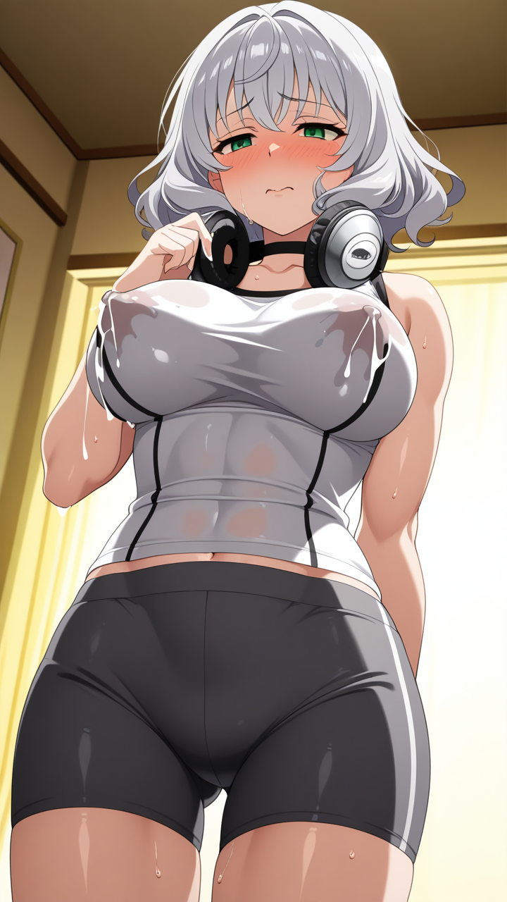 銀髪セミロング筋肉質 授乳・母乳_アニメエロ画像 AI エロ画像