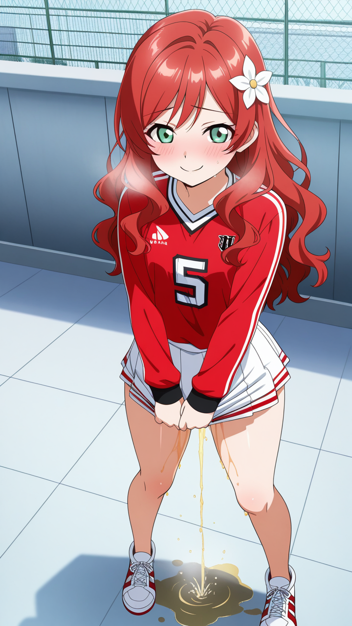 赤髪ウェーブロングむっちり おしっこ・放尿_アニメエロ画像 AI エロ画像