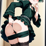 【エロ画像】緑髪ポニーテール貧乳×ガラスお尻押し付け_AI_アニメエロ画像