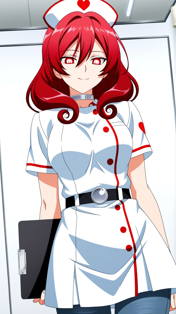 赤髪内巻きセミロング細身 ナース服_アニメエロ画像 AI エロ画像