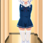 【エロ画像】白髪三つ編み貧乳小柄×ニーソ・絶対領域_AI_アニメエロ画像