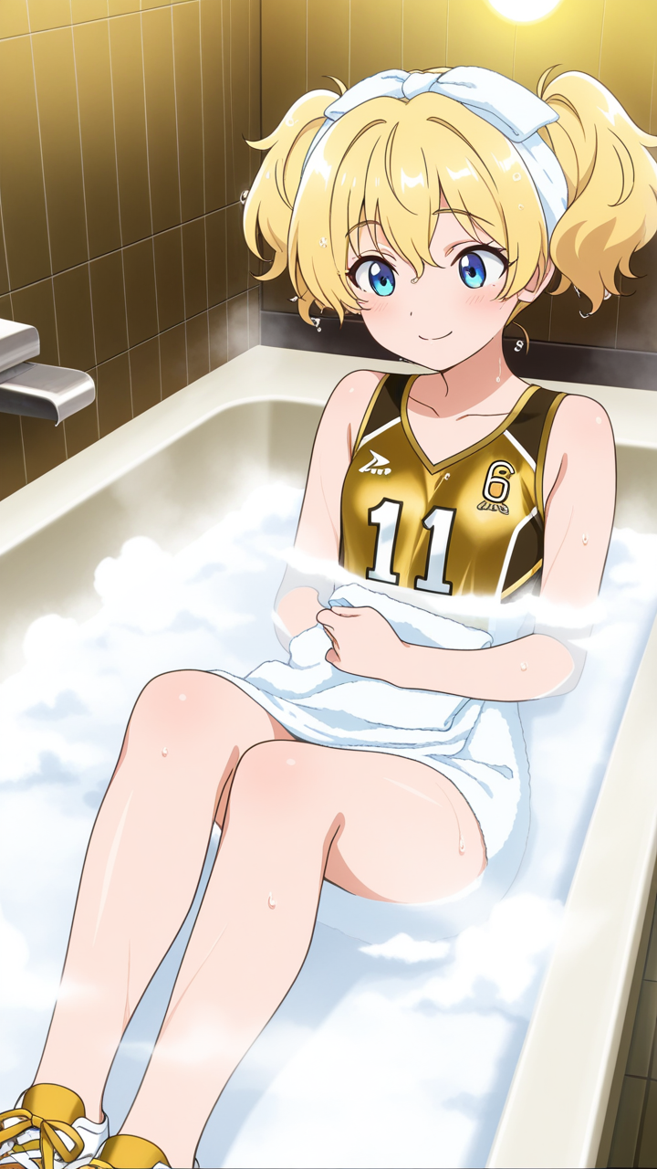 金髪ツインテール長身貧乳 お風呂・入浴_アニメエロ画像 AI エロ画像