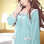 【エロ画像】茶髪ロングストレート筋肉質×寝起き・パジャマ_AI_アニメエロ画像