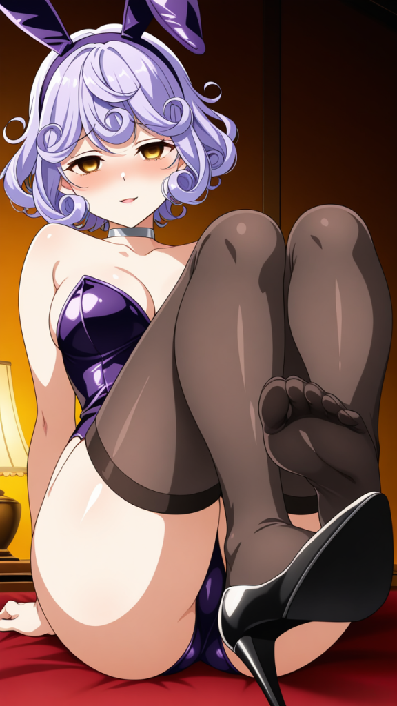 黒青グラデーションショート巨乳 足コキ_アニメエロ画像 AI エロ画像