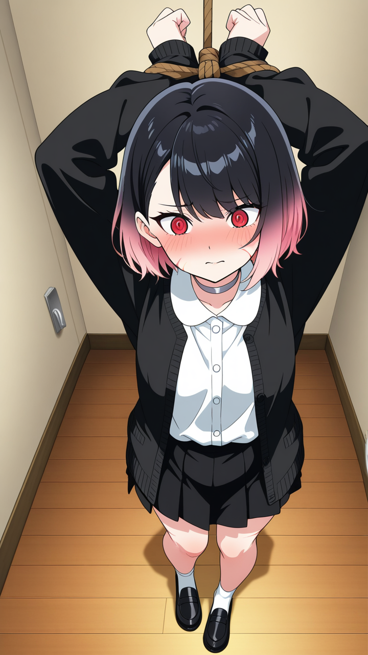 ピンク髪アップスタイルむっちり 縛り・拘束_アニメエロ画像 AI エロ画像