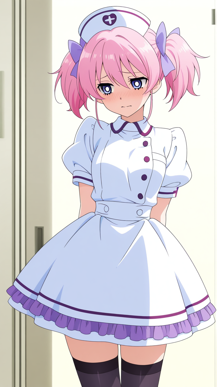 黒青グラデーションツインおさげ ナース服_アニメエロ画像 AI エロ画像