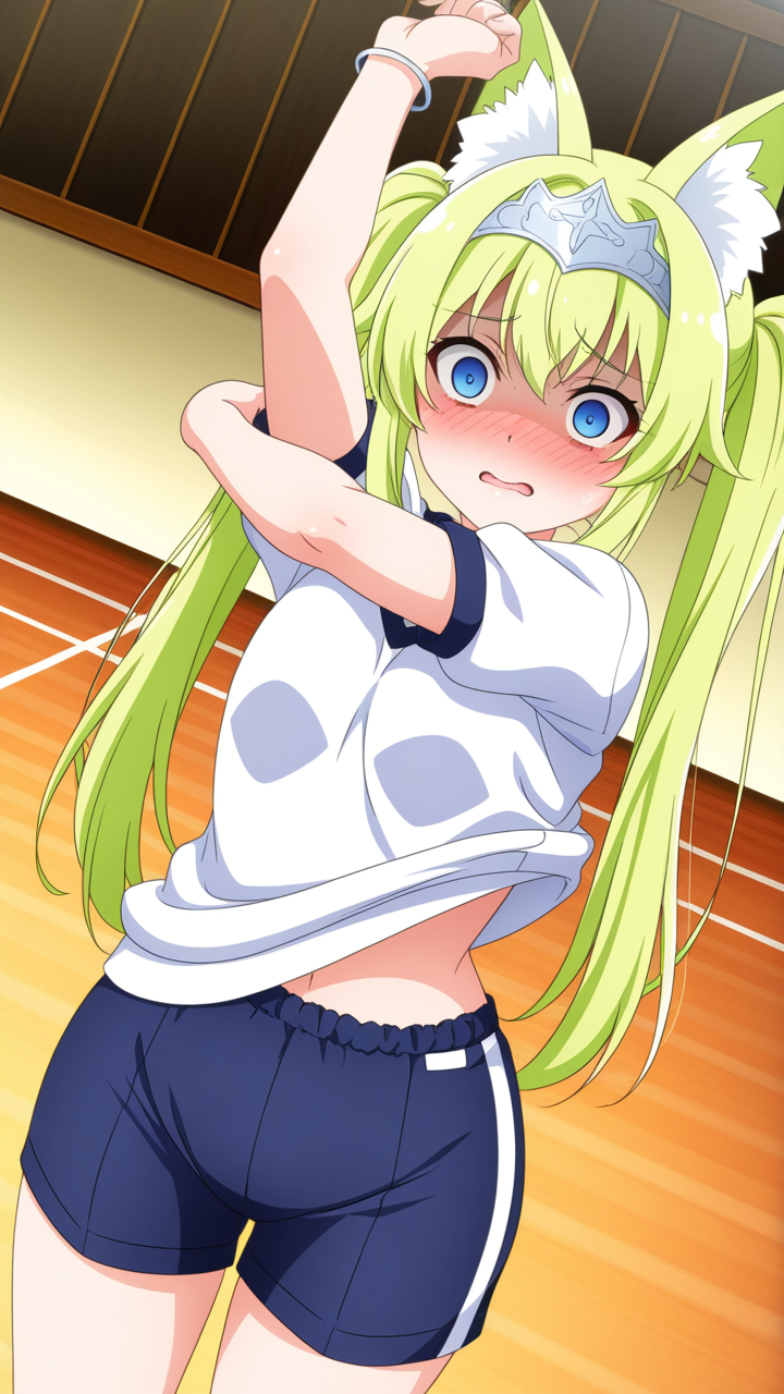 ライム色ツインテールグラマラス 体操服・ブルマ_アニメエロ画像 AI エロ画像