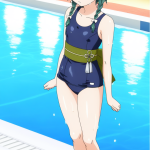【エロ画像】黒青グラデ三つ編み細身×スクール水着_AI_アニメエロ画像