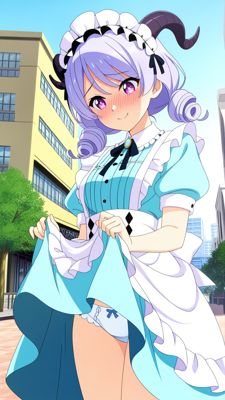 水色ロールツインテールむっちり 野外露出_アニメエロ画像 AI エロ画像