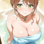 【エロ画像】青髪ハーフアップグラマラス×お風呂・入浴_AI_アニメエロ画像