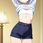 【エロ画像】白髪サイドテールグラマラス×貧乳・微乳_AI_アニメエロ画像