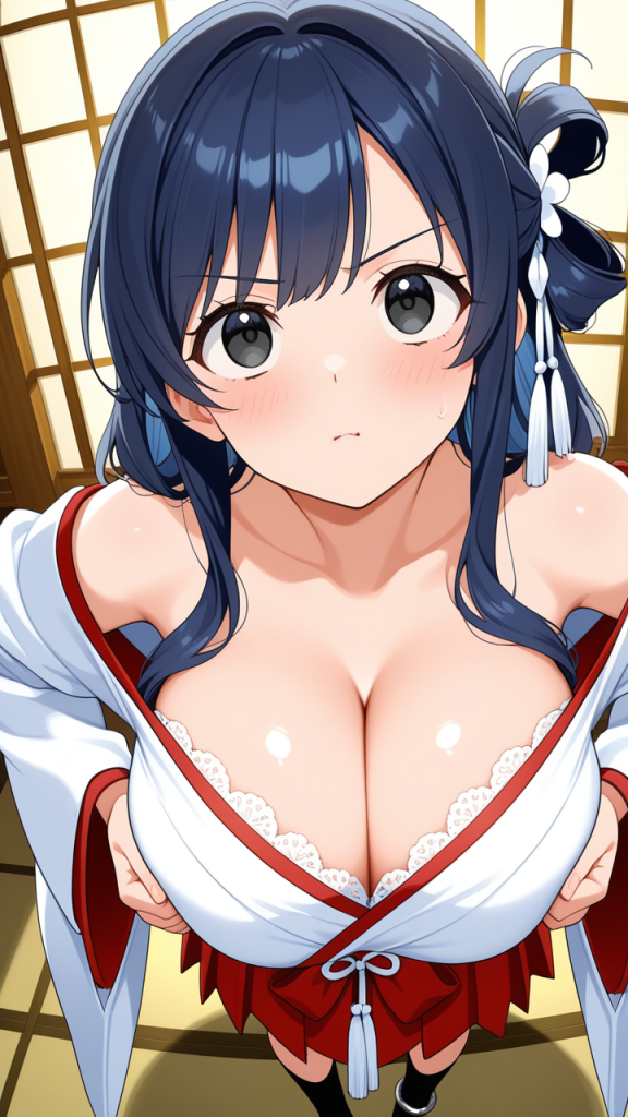 青髪ハーフアップ巨乳スレンダー パイズリ_アニメエロ画像 AI エロ画像